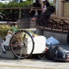 Japanese homeless person sleeping in the street Osaka