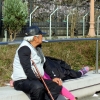 Japanese man sitting on a bench Osaka