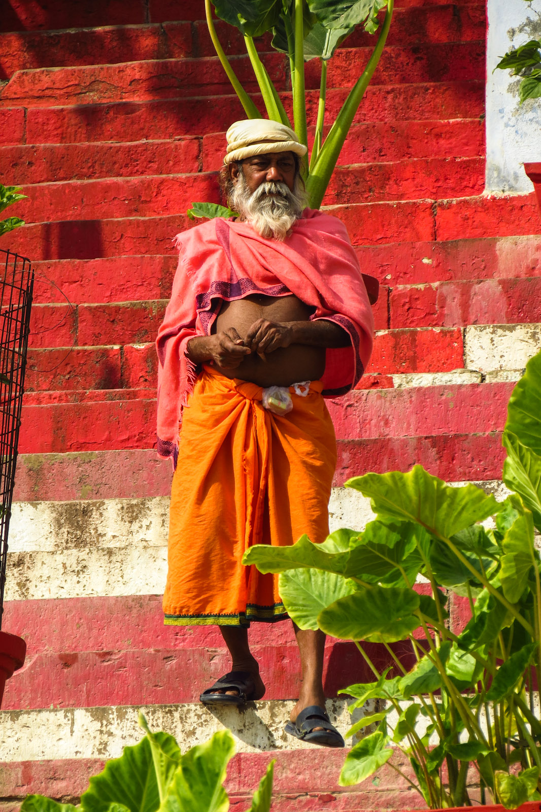 pilgrim-amongst-plants-on-the-ganges-ghats-at-varanasi
