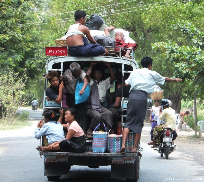 sagaing packed bus with monks