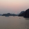 distant halong bay sunset