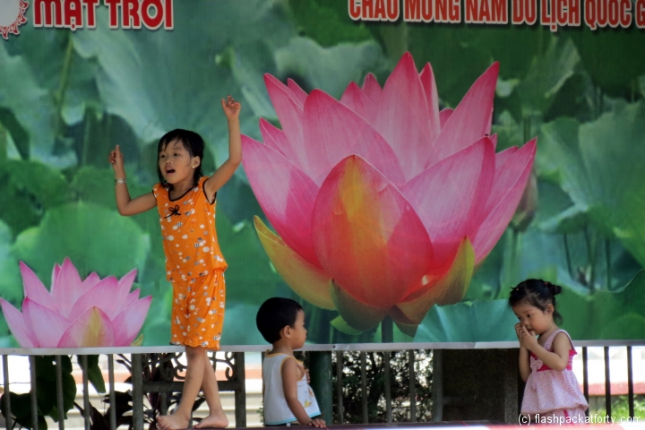 Children playing lotus flower