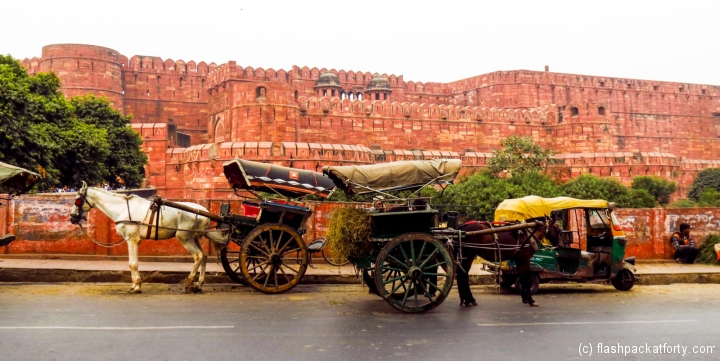 agra-fort-horse-and-auto-rickshaw